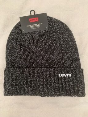 Levi's Men’s 2-Pc Heathered Beanie Set Grey Charcoal NWT